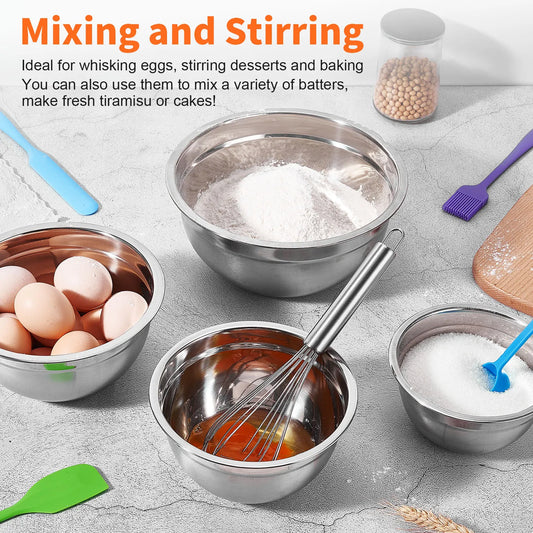 29-Piece Stainless Steel Mixing Bowl Set – Premium Non-Slip Nesting Bowls with Lids & Accessories | Essential Kitchen Set for Mixing & Serving