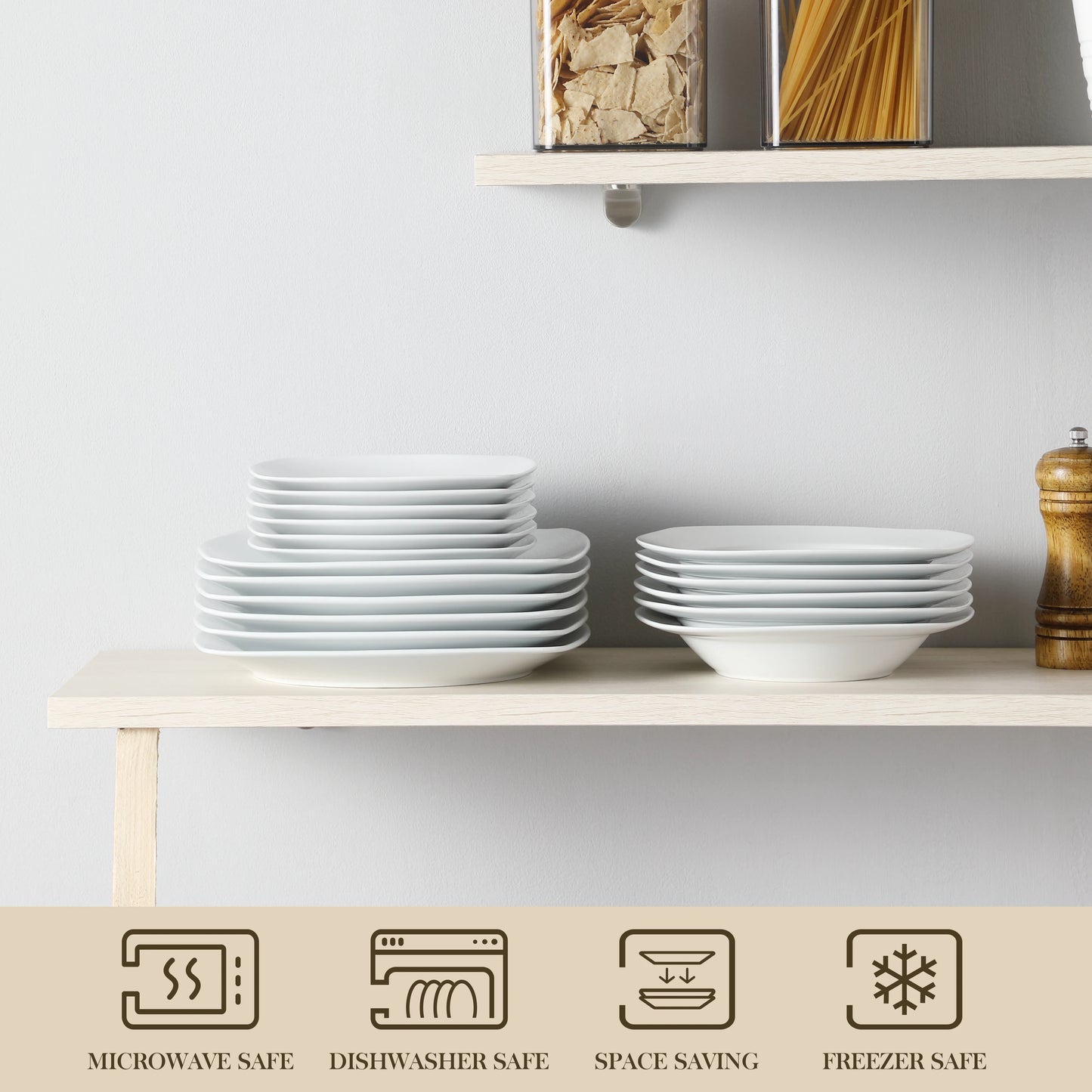 18-Piece Porcelain Dinnerware Set – Classic White Plates for 6 | Dinner, Soup & Dessert Plates | Elegant Ceramic Tableware