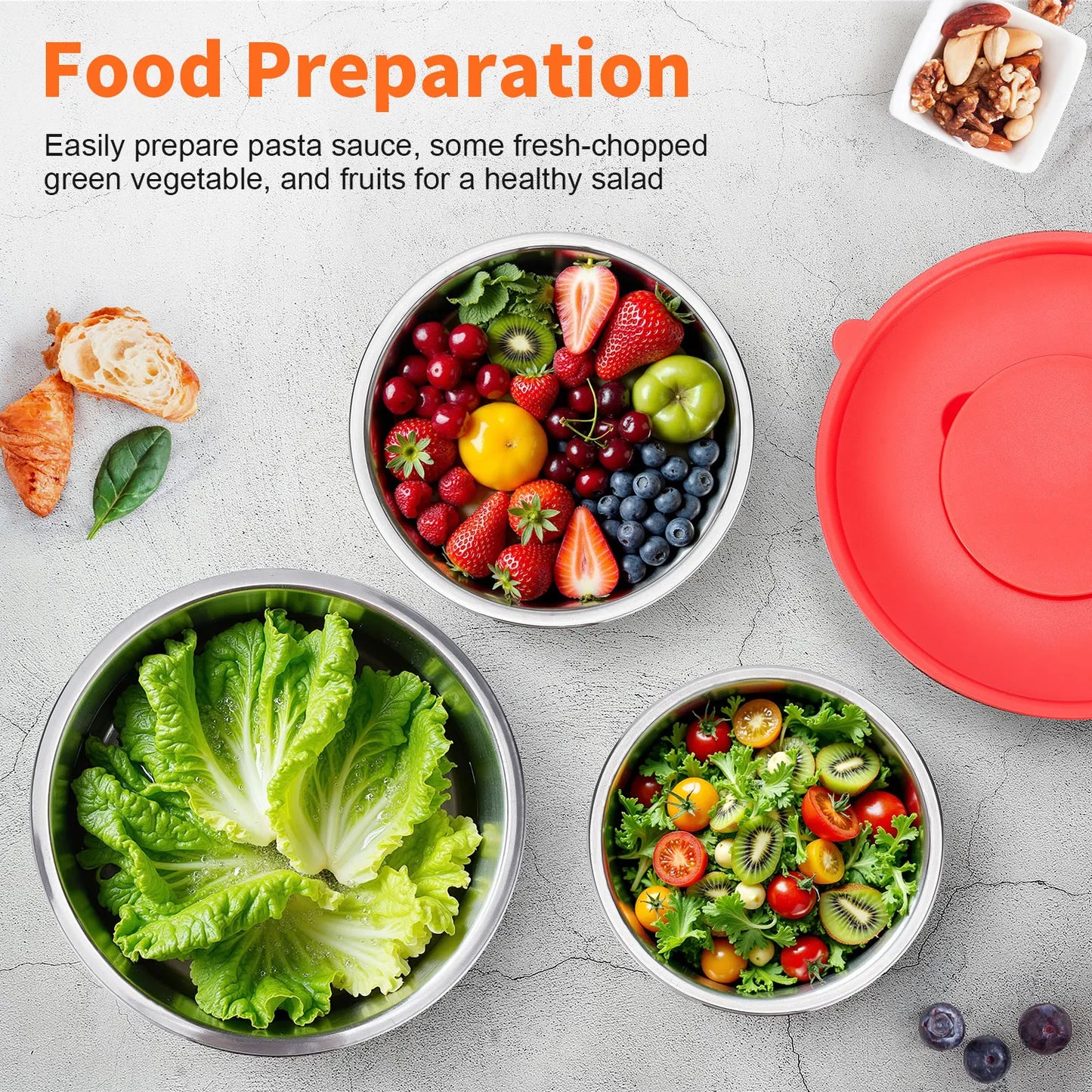 29-Piece Stainless Steel Mixing Bowl Set – Premium Non-Slip Nesting Bowls with Lids & Accessories | Essential Kitchen Set for Mixing & Serving