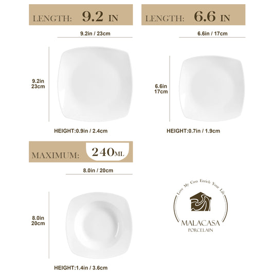 18-Piece Porcelain Dinnerware Set – Classic White Plates for 6 | Dinner, Soup & Dessert Plates | Elegant Ceramic Tableware