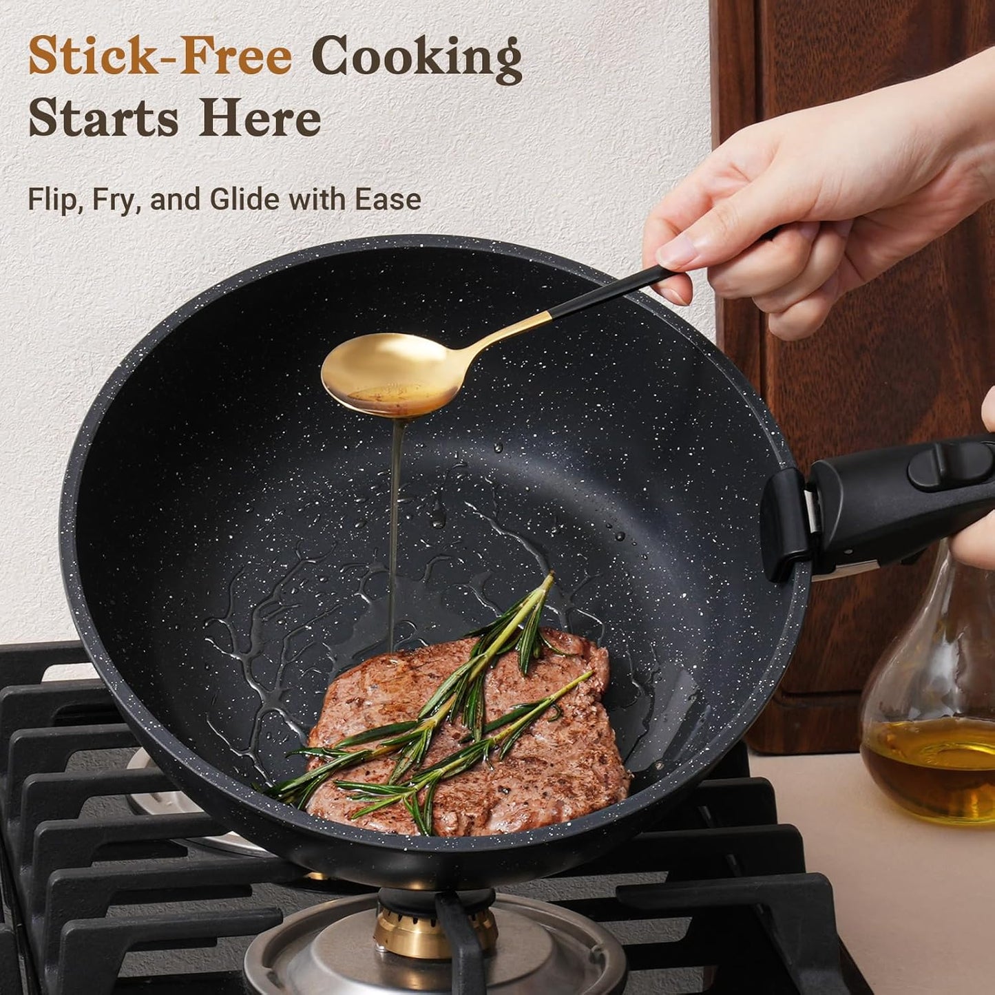 15PCS Non Stick Pots & Pans Set – Detachable Handle Induction Cookware Stackable