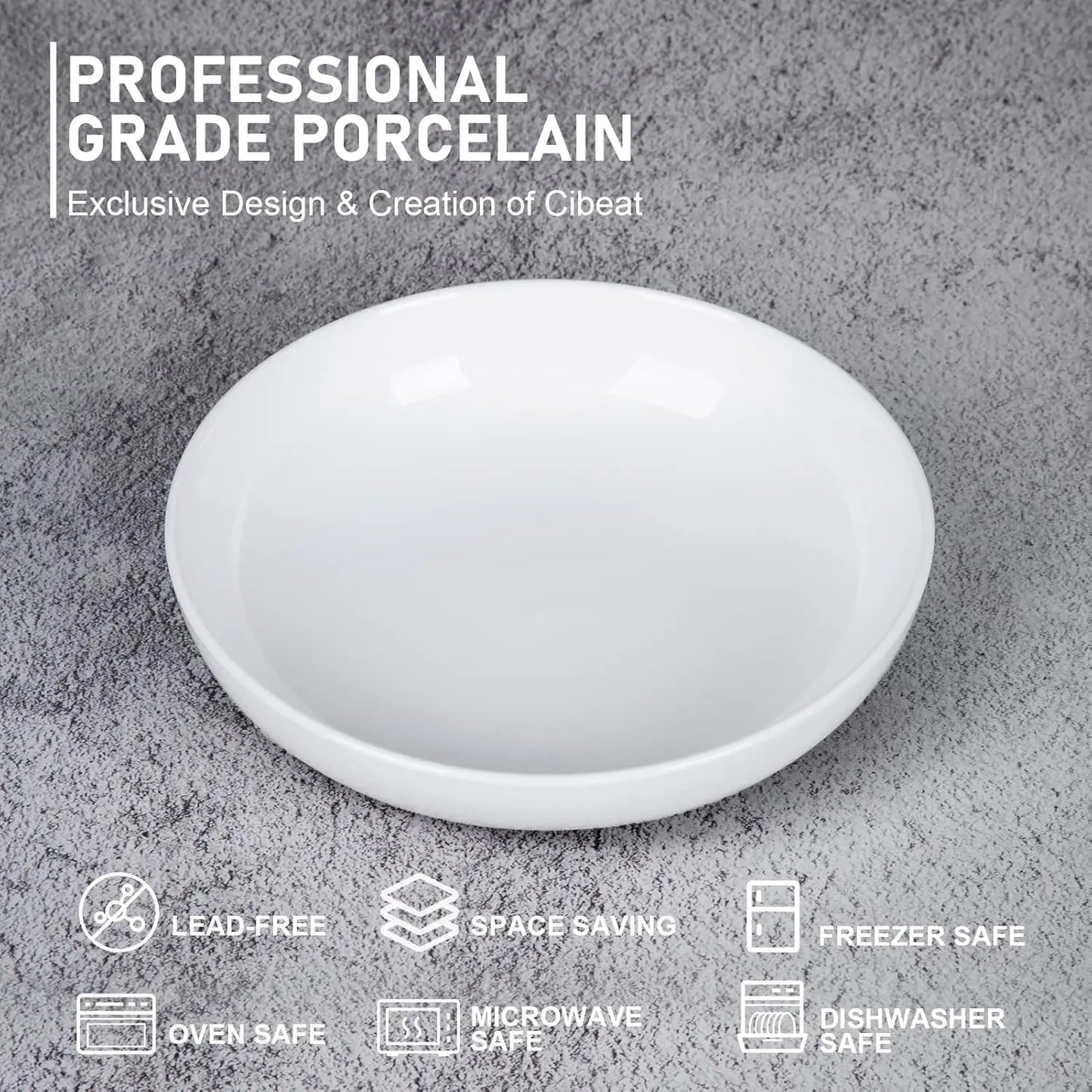 22oz Porcelain Pasta Bowl Set – 6-Pack Large Ceramic Serving Bowls | Wide Plates for Pasta, Salad & Soup | Dishwasher & Microwave Safe