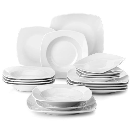 18-Piece Porcelain Dinnerware Set – Classic White Plates for 6 | Dinner, Soup & Dessert Plates | Elegant Ceramic Tableware