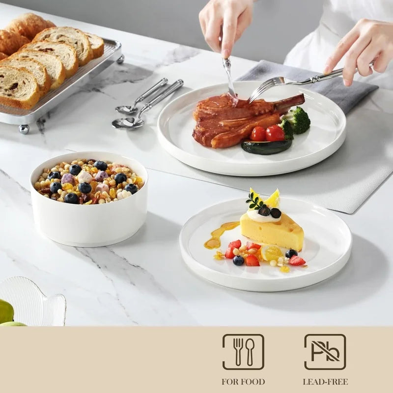 LEAH 18-Piece Porcelain Dinnerware Set – Modern White Plates & Bowls | Premium Scratch-Resistant Dish Set for 6