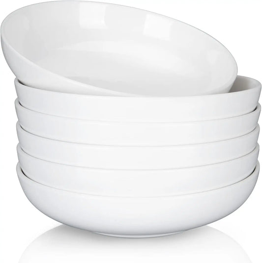 22oz Porcelain Pasta Bowl Set – 6-Pack Large Ceramic Serving Bowls | Wide Plates for Pasta, Salad & Soup | Dishwasher & Microwave Safe