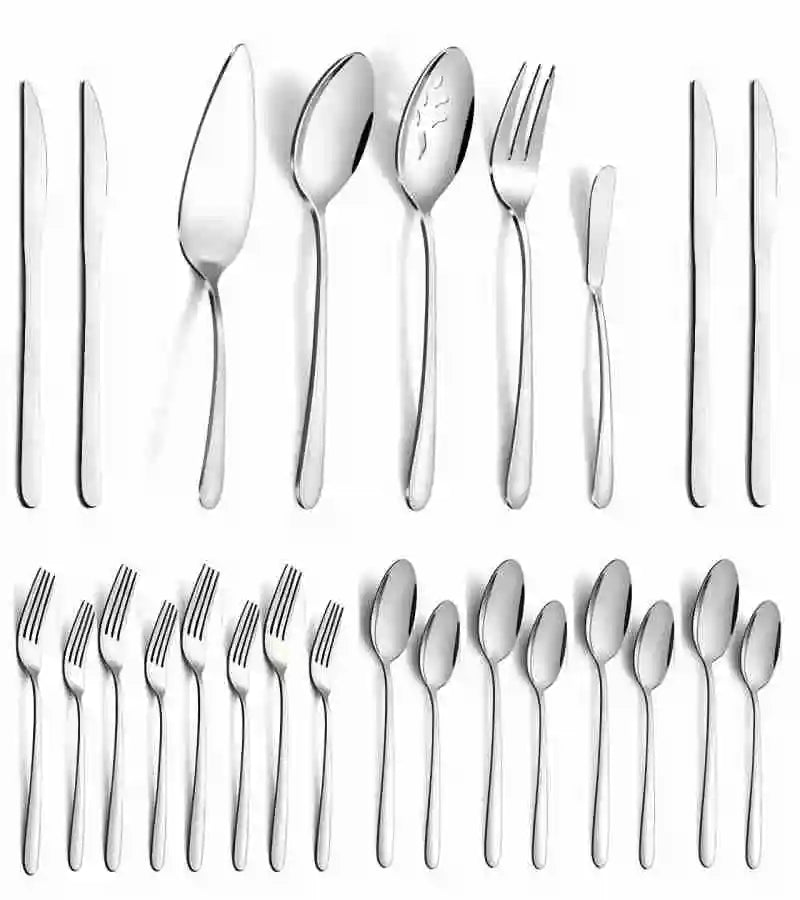 65-Piece Silverware Set for 12 – Stainless Steel Flatware with 5-Piece Serving Set | Durable Cutlery for Home & Dining