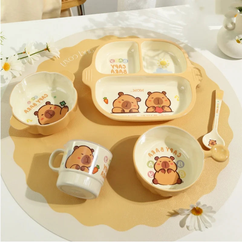 Capybara Dinnerware & Flatware Set – Cute Kawaii Plate, Bowl, Tumbler & Spoon | Portable Reusable Travel Meal Set for Kids & Adults