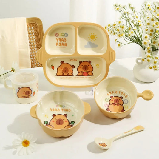 Capybara Dinnerware & Flatware Set – Cute Kawaii Plate, Bowl, Tumbler & Spoon | Portable Reusable Travel Meal Set for Kids & Adults