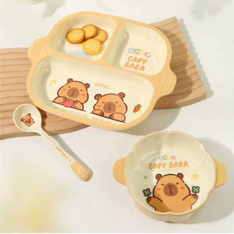 Capybara Dinnerware & Flatware Set – Cute Kawaii Plate, Bowl, Tumbler & Spoon | Portable Reusable Travel Meal Set for Kids & Adults