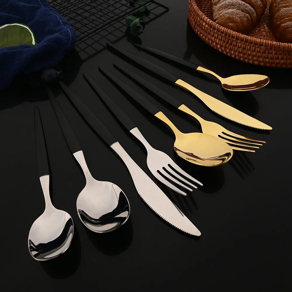 24-Piece Gold Western Dinnerware & Cutlery Set – Stainless Steel Forks, Knives & Spoons | Elegant Flatware Tableware Set